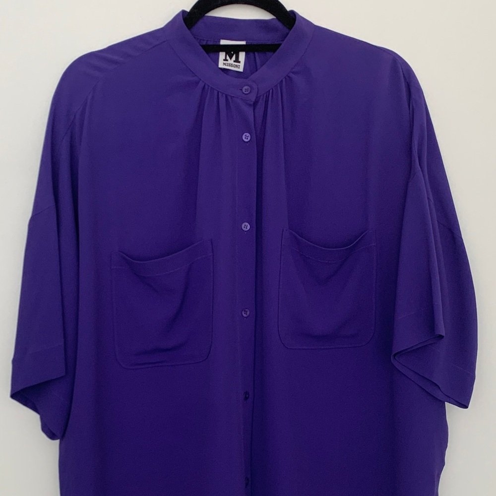 M Missoni Purple Relaxed Button Front Pocket Shirt
